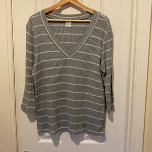 Gray & White Striped Knit Top